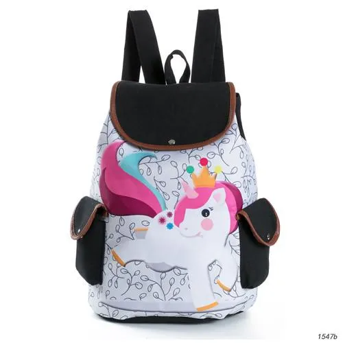 Cute Cats Print Canvas Drawstring Backpacks For Girls