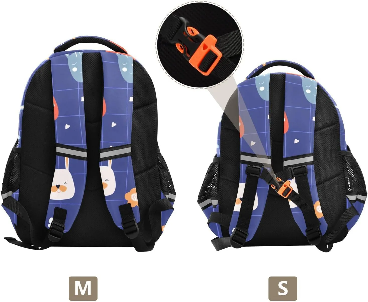 Cute Funny Hare Faces Blue Backpack Bookbag School Bag with Pockets for Kids Girls Boys Toddler Toddlers Small Bookbags Schoolbag Travel Ages 3-14