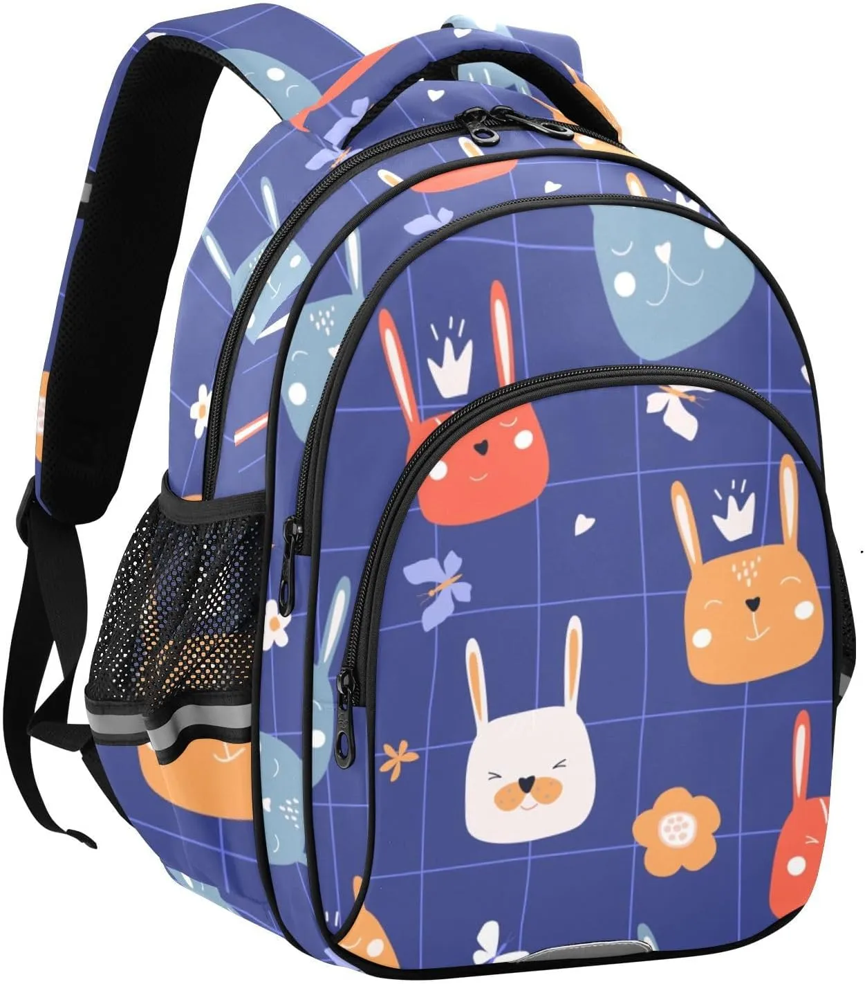 Cute Funny Hare Faces Blue Backpack Bookbag School Bag with Pockets for Kids Girls Boys Toddler Toddlers Small Bookbags Schoolbag Travel Ages 3-14
