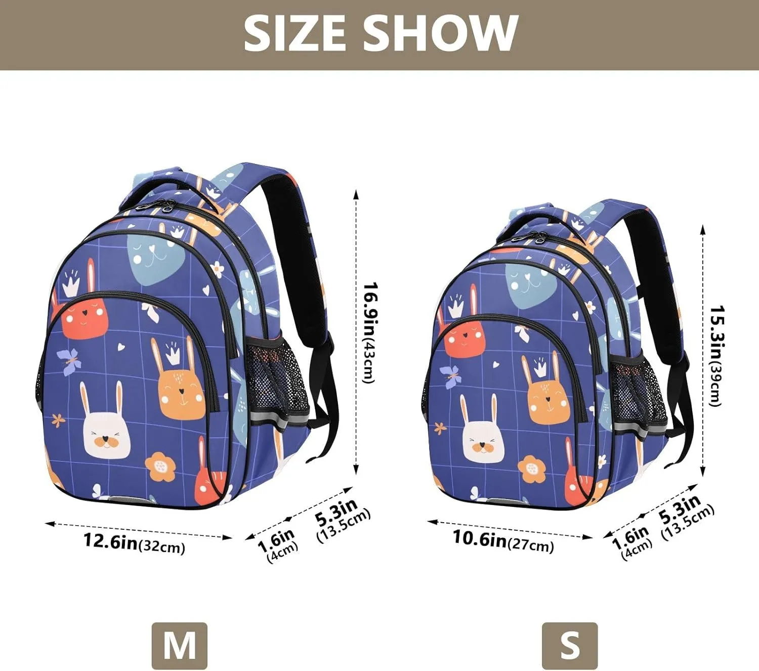 Cute Funny Hare Faces Blue Backpack Bookbag School Bag with Pockets for Kids Girls Boys Toddler Toddlers Small Bookbags Schoolbag Travel Ages 3-14