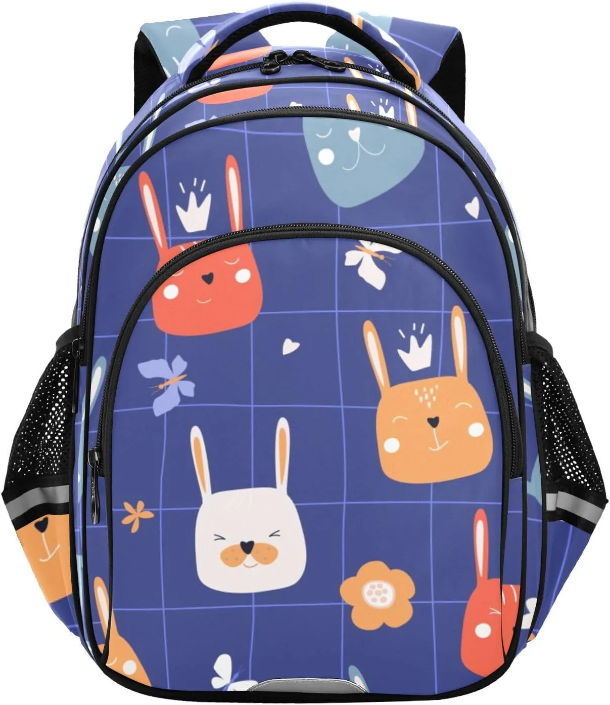 Cute Funny Hare Faces Blue Backpack Bookbag School Bag with Pockets for Kids Girls Boys Toddler Toddlers Small Bookbags Schoolbag Travel Ages 3-14