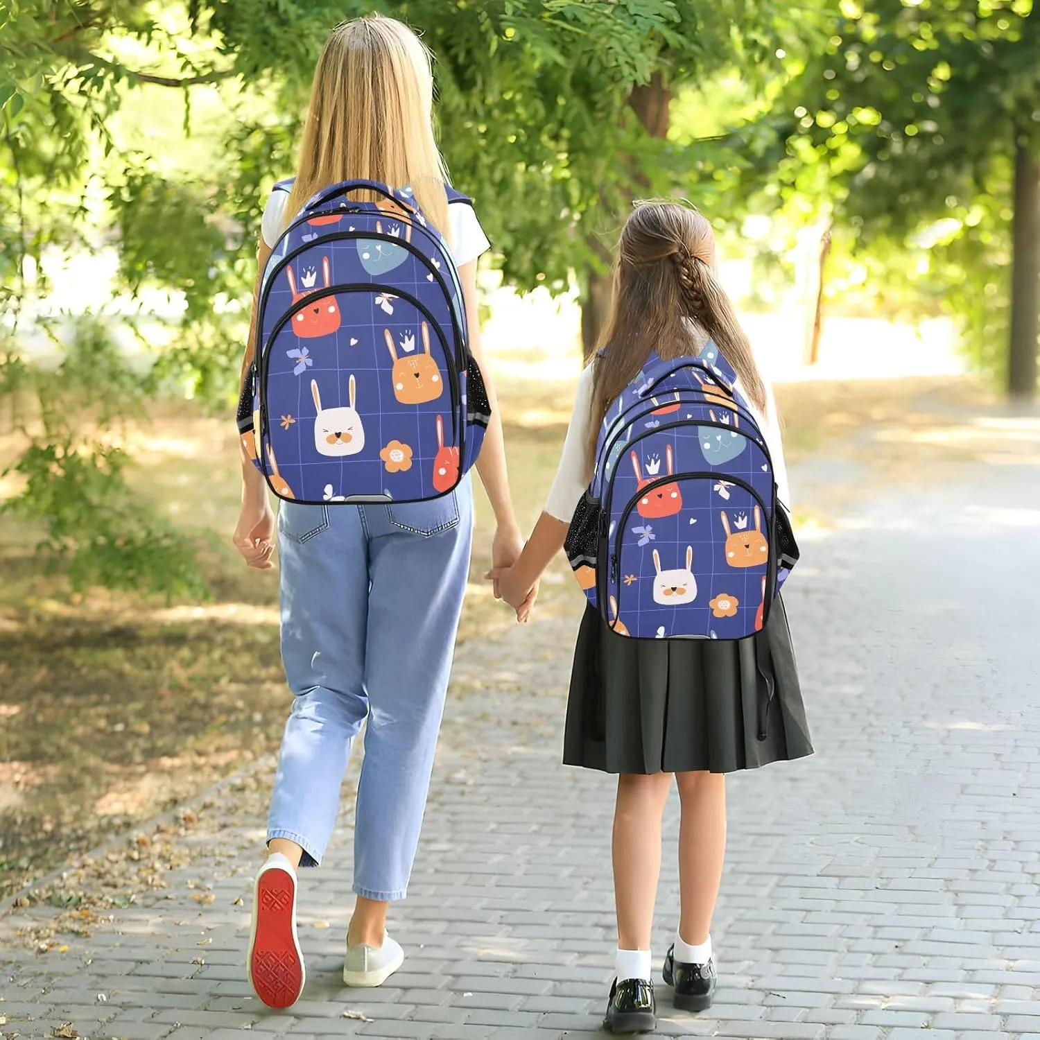 Cute Funny Hare Faces Blue Backpack Bookbag School Bag with Pockets for Kids Girls Boys Toddler Toddlers Small Bookbags Schoolbag Travel Ages 3-14