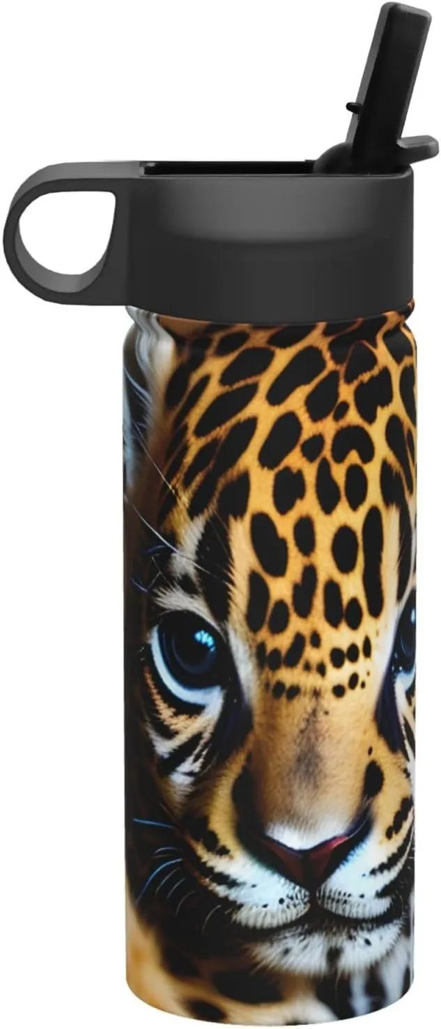 Cute Jaguar Print Flask Stainless Steel Water Bottle with Straw 18OZ FOR Outdoor Gym Commute