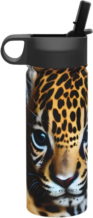 Cute Jaguar Print Flask Stainless Steel Water Bottle with Straw 18OZ FOR Outdoor Gym Commute
