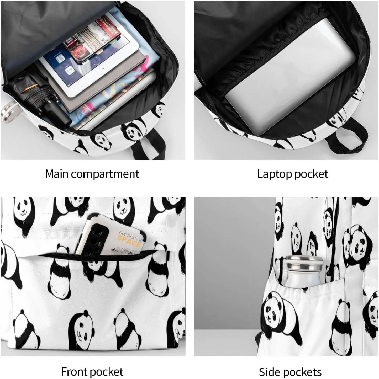 Cute Panda Unisex Backpacks 15in Laptop Backpack Multipurpose Double Shoulder Bag For Men Women Gifts