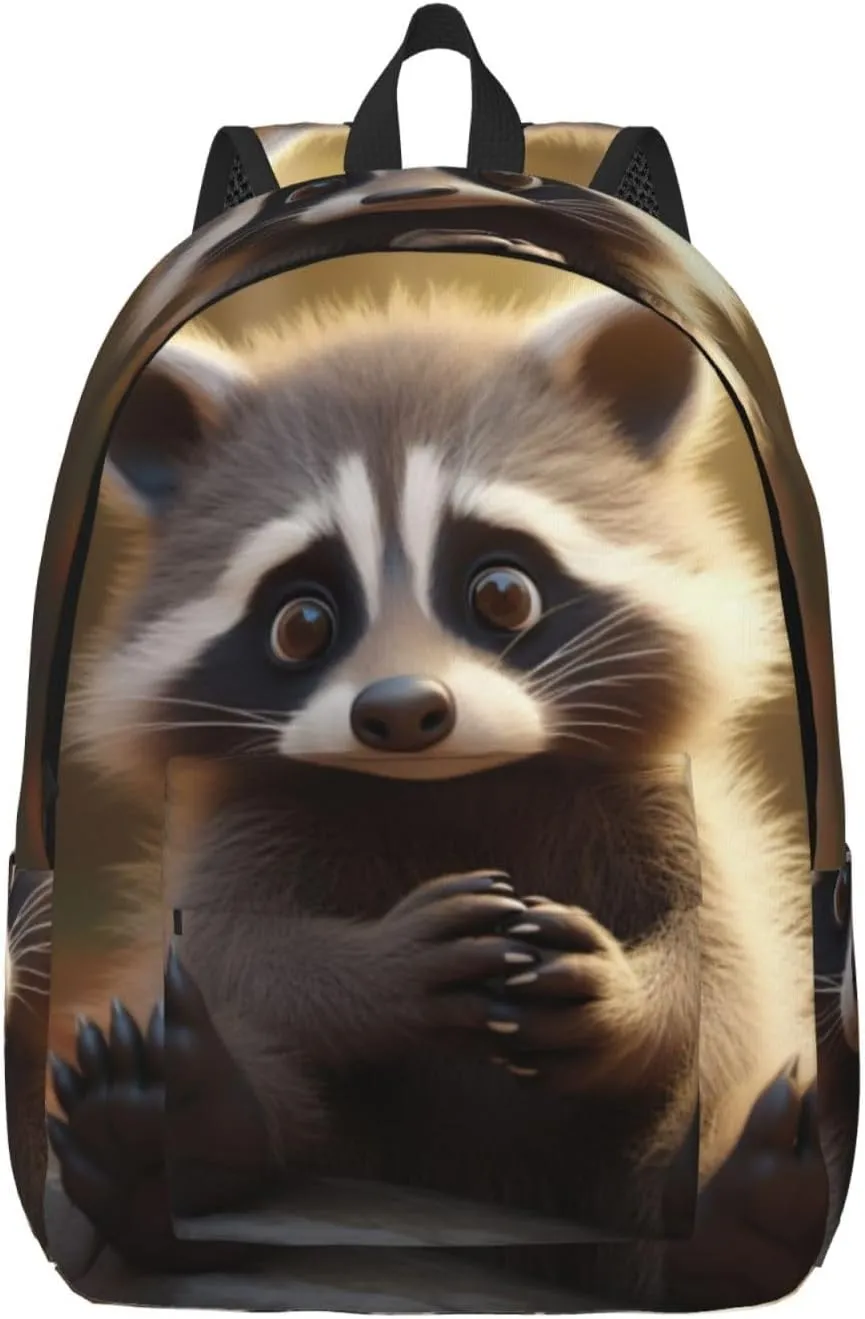 Cute Raccoon Canvas Casual Lightweight Duffel Bag, Fashion Duffel Bag, Unisex Travel Backpack