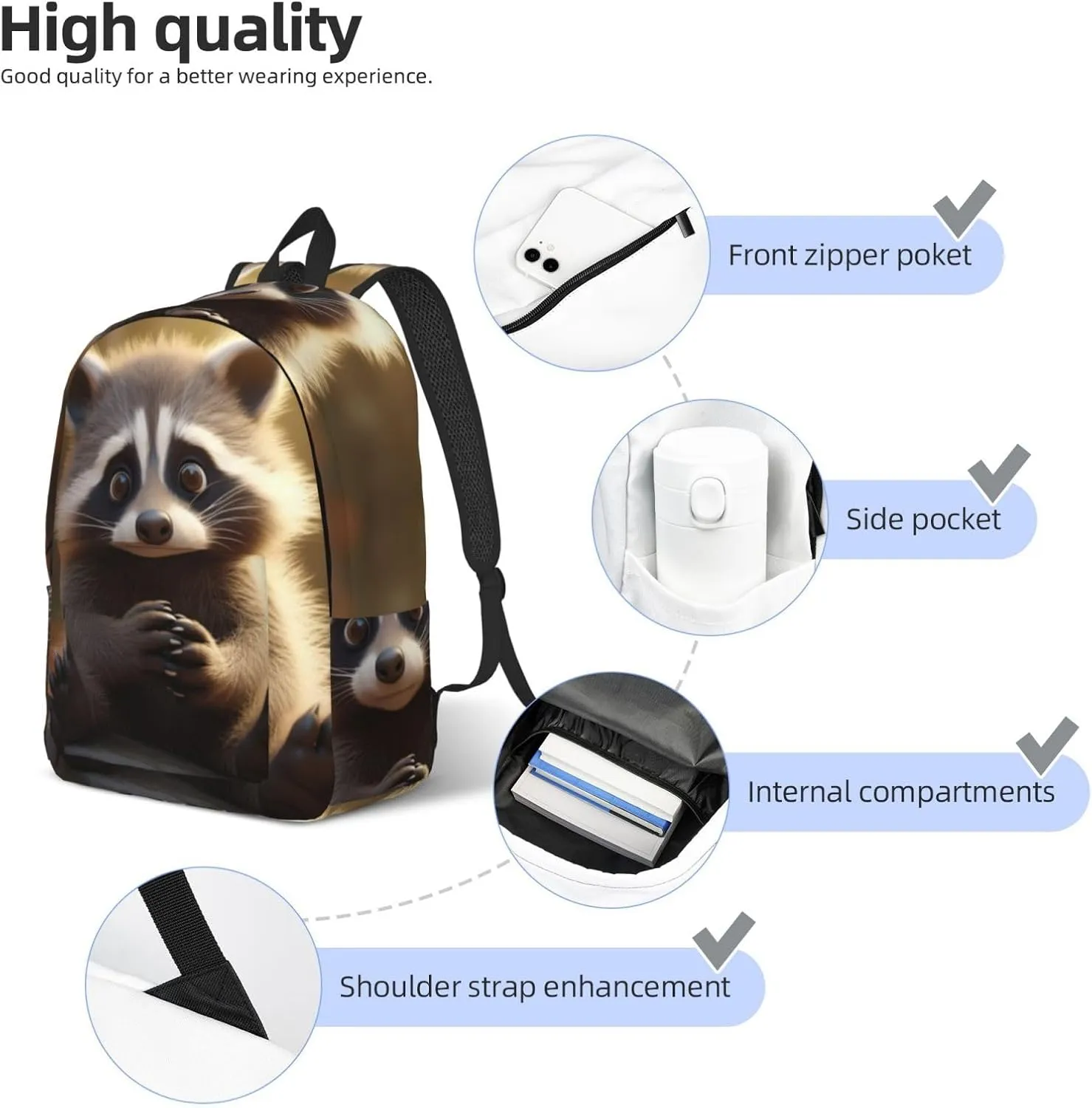 Cute Raccoon Canvas Casual Lightweight Duffel Bag, Fashion Duffel Bag, Unisex Travel Backpack