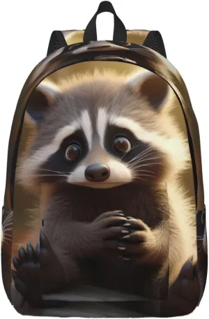 Cute Raccoon Canvas Casual Lightweight Duffel Bag, Fashion Duffel Bag, Unisex Travel Backpack
