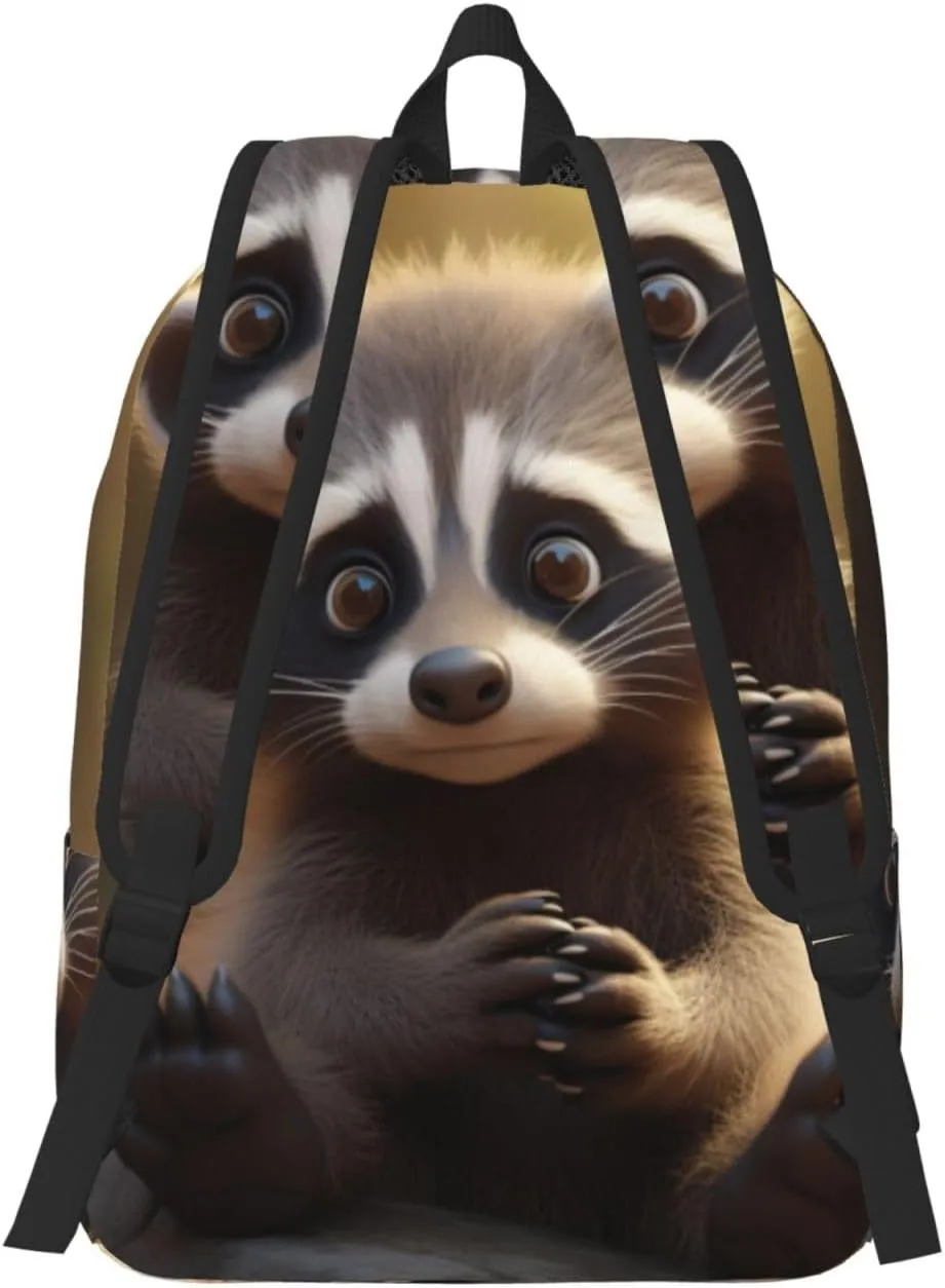 Cute Raccoon Canvas Casual Lightweight Duffel Bag, Fashion Duffel Bag, Unisex Travel Backpack