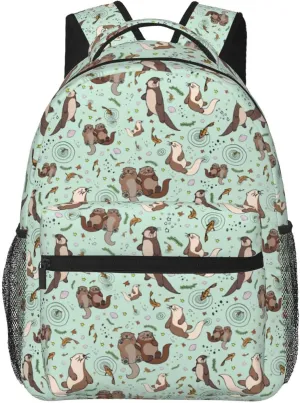 Cute Sea Otters Backpacks 15in Laptop Backpack Multipurpose Double Shoulder Bag For Men Women Gifts
