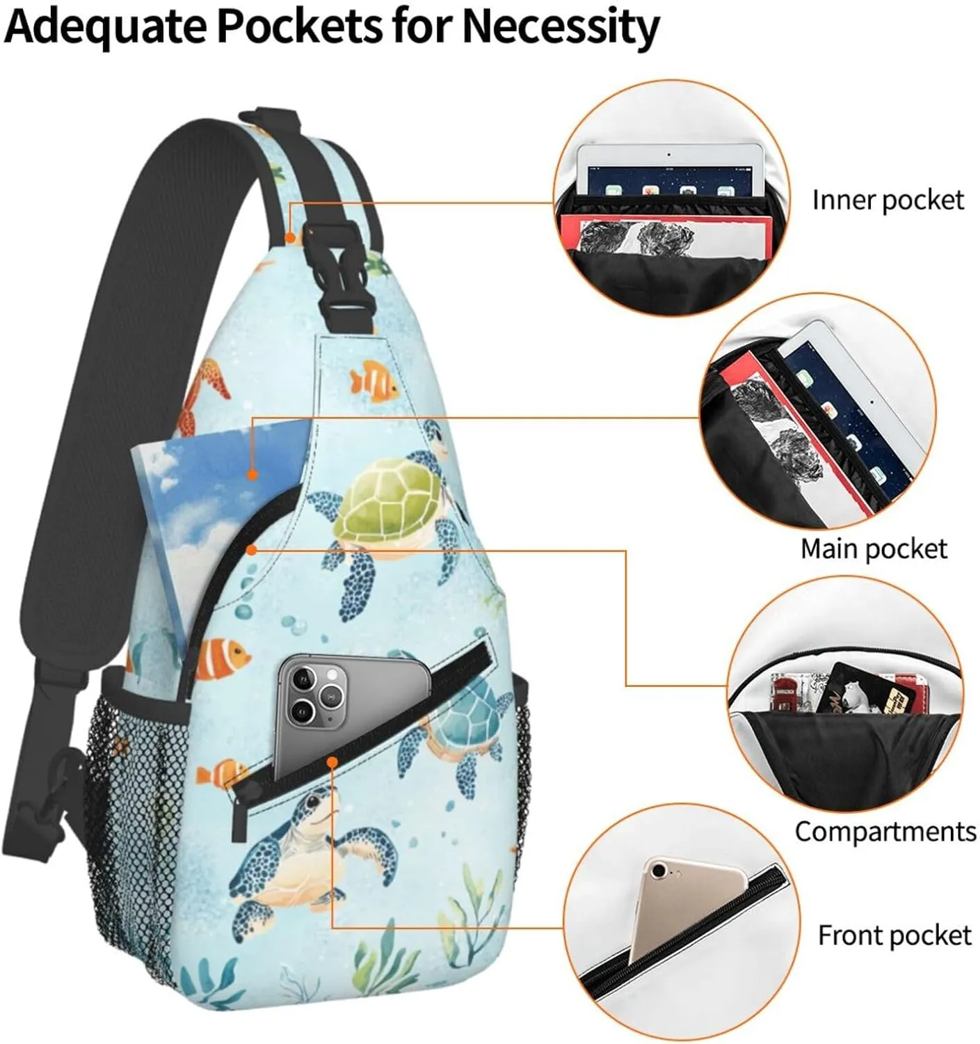 Cute Sea Turtles Crossbody Sling Bag Chest Bag Backpacks for Men Women Working,Travelling
