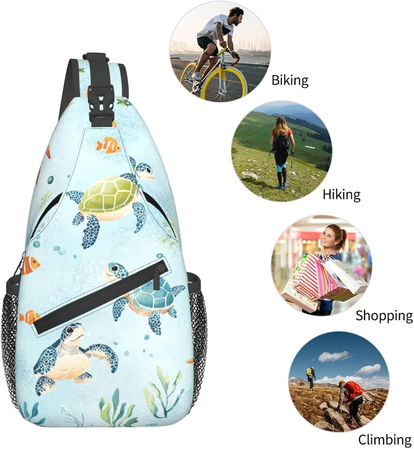 Cute Sea Turtles Crossbody Sling Bag Chest Bag Backpacks for Men Women Working,Travelling