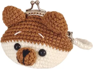 Cute Small Coin Pouch - Crochet Dog Coin Purse for Women, Kiss Lock Change Purse Mini Knitting Bag
