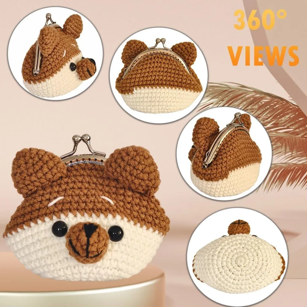 Cute Small Coin Pouch - Crochet Dog Coin Purse for Women, Kiss Lock Change Purse Mini Knitting Bag