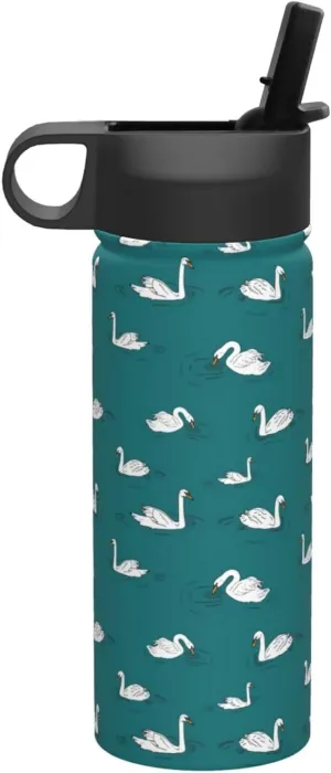 Cute Swans Print Flask Stainless Steel Water Bottle with Straw 18OZ FOR Outdoor Gym Commute