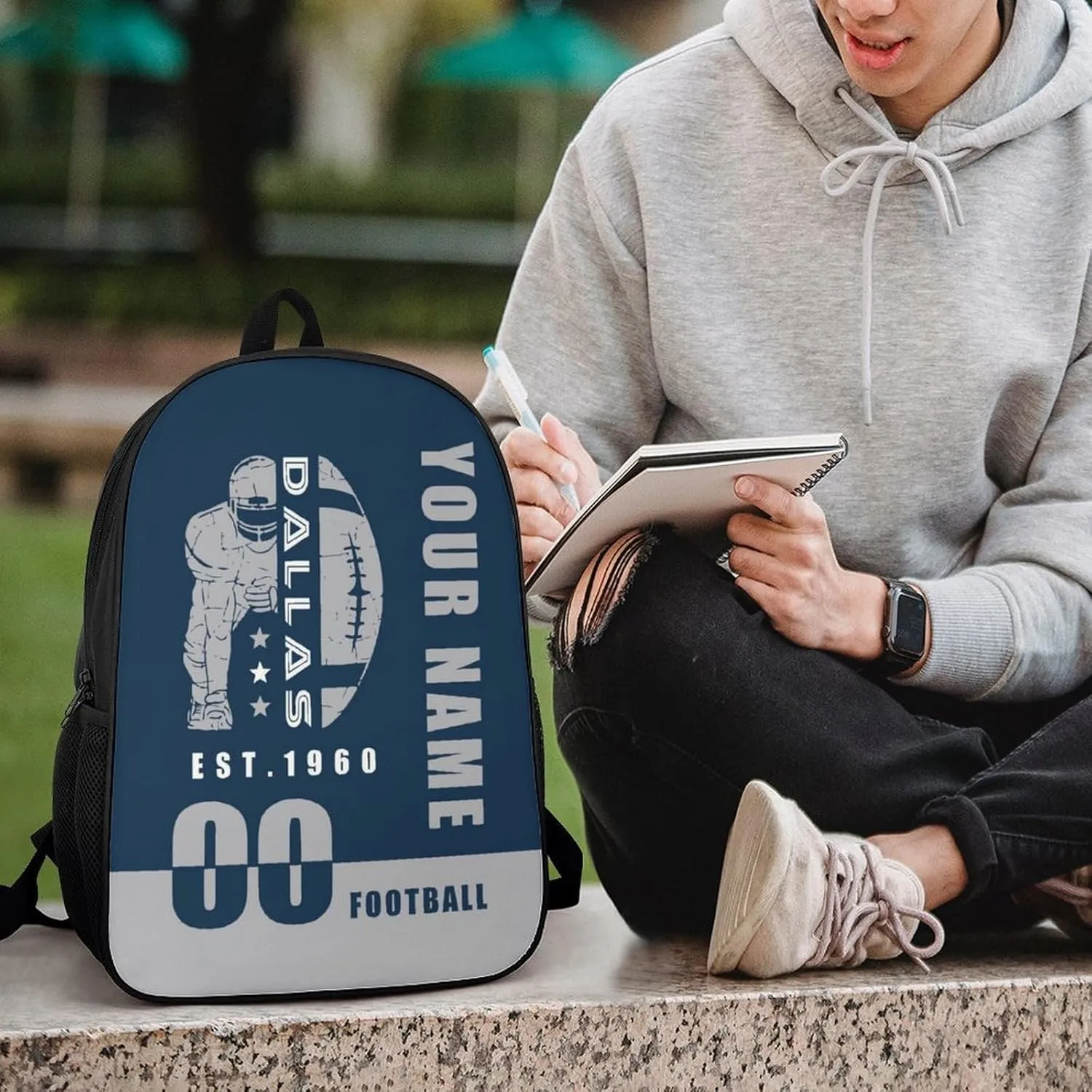 Dallas Backpack 17 Inch SchoolBag, Personalized Any Name Number High Capacity Laptop Bag Casual Daypack for Man/Woman/Girl/Boy