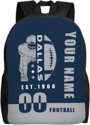 Dallas Backpack 17 Inch SchoolBag, Personalized Any Name Number High Capacity Laptop Bag Casual Daypack for Man/Woman/Girl/Boy