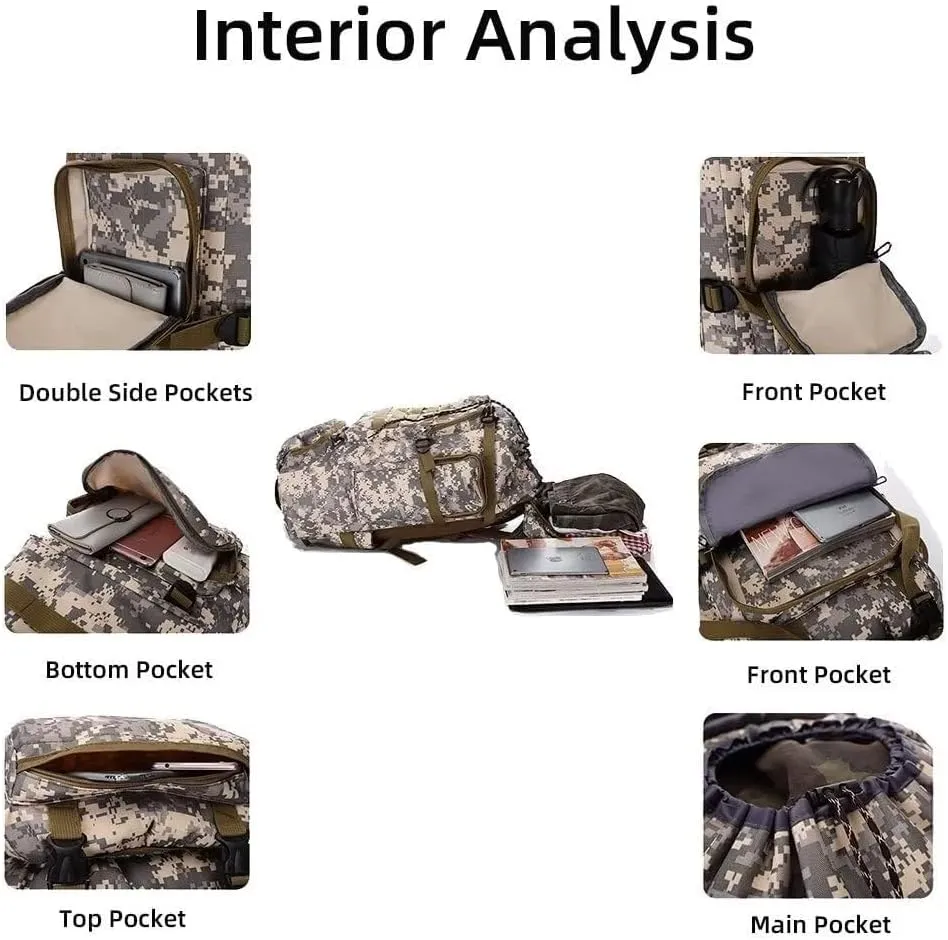 Daypack Waterproof Travel Backpack Outdoor Assault Pack Lightweight Molle Backpack for Men 70L