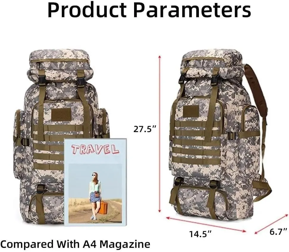 Daypack Waterproof Travel Backpack Outdoor Assault Pack Lightweight Molle Backpack for Men 70L