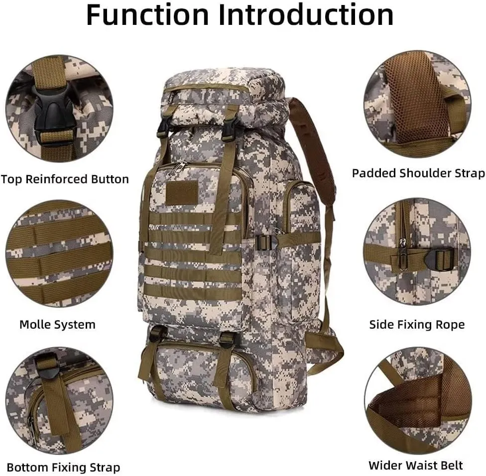 Daypack Waterproof Travel Backpack Outdoor Assault Pack Lightweight Molle Backpack for Men 70L