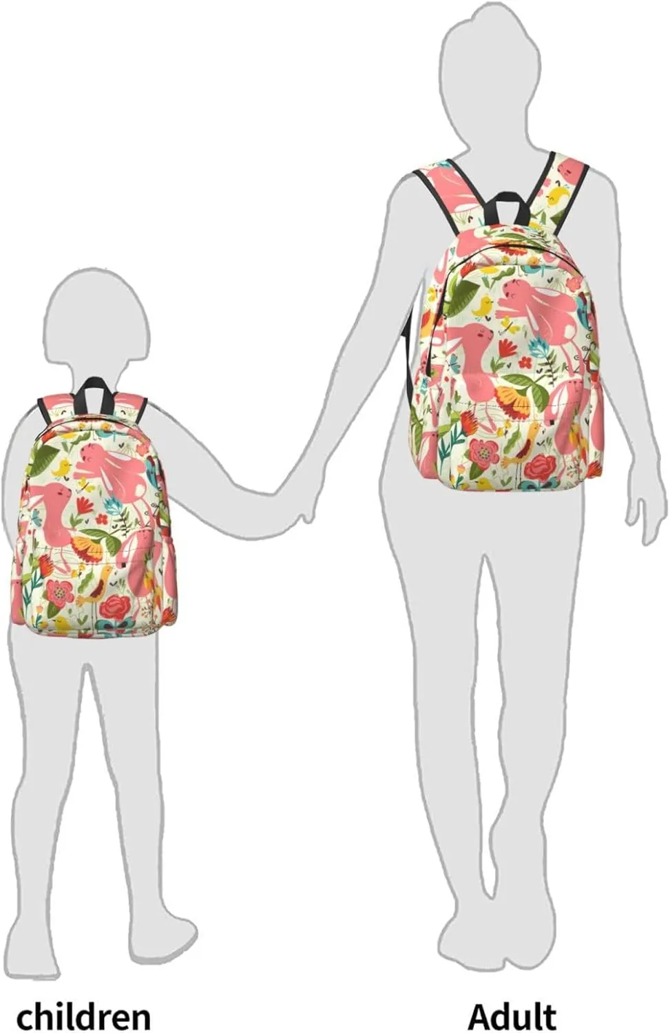 Delerain 17 Inch Backpack Bunnies Flowers Laptop Backpack School Bookbag Shoulder Bag Casual Daypack For School/Camping/Hiking/Picnic/Beach/Travel