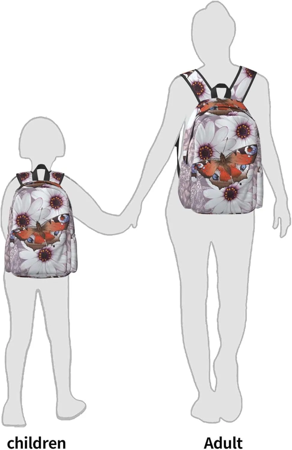 Delerain 17 Inch Backpack Butterflies And Flowers Laptop Backpack School Bookbag Shoulder Bag Casual Daypack For School/Camping/Hiking/Picnic/Beach/Travel