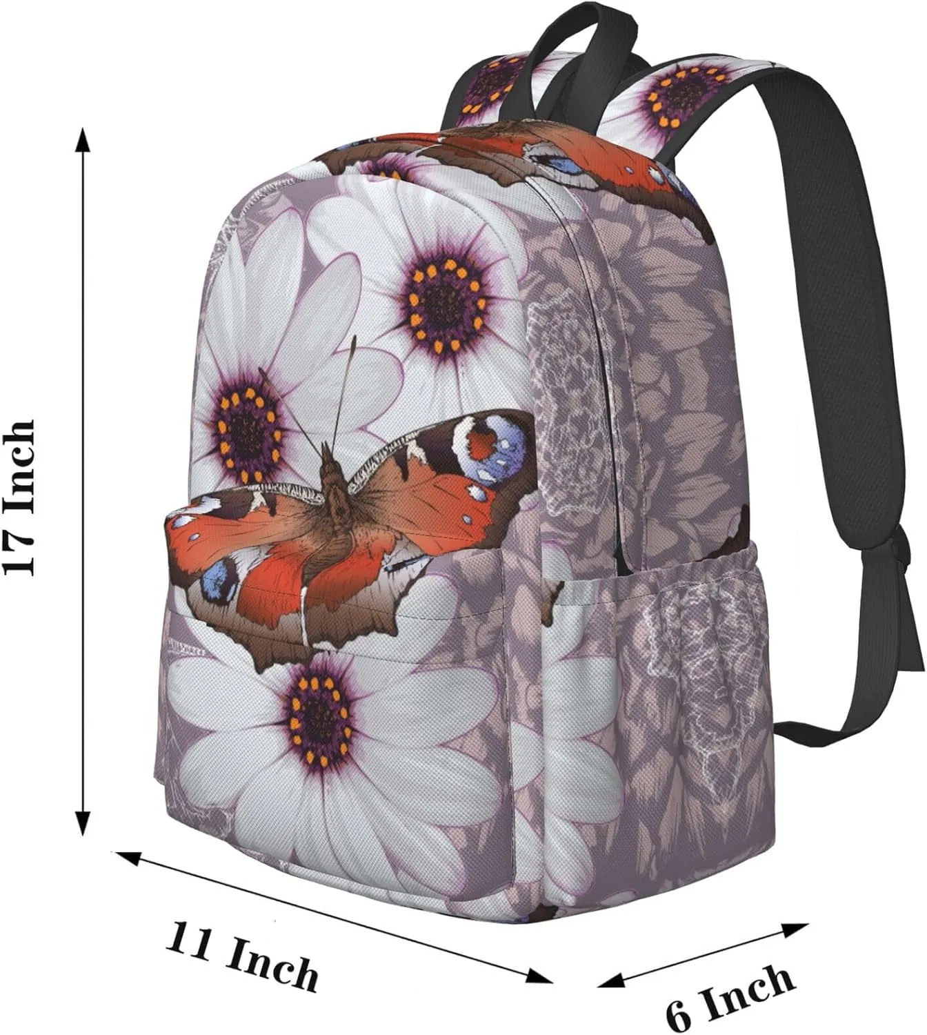 Delerain 17 Inch Backpack Butterflies And Flowers Laptop Backpack School Bookbag Shoulder Bag Casual Daypack For School/Camping/Hiking/Picnic/Beach/Travel