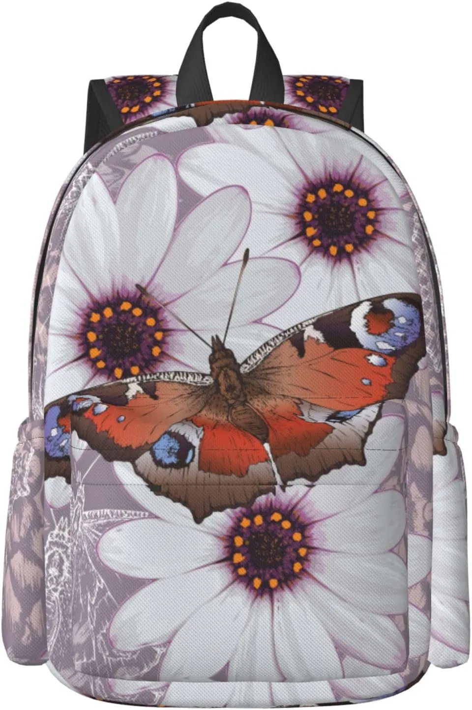 Delerain 17 Inch Backpack Butterflies And Flowers Laptop Backpack School Bookbag Shoulder Bag Casual Daypack For School/Camping/Hiking/Picnic/Beach/Travel