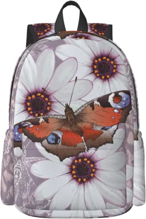 Delerain 17 Inch Backpack Butterflies And Flowers Laptop Backpack School Bookbag Shoulder Bag Casual Daypack For School/Camping/Hiking/Picnic/Beach/Travel