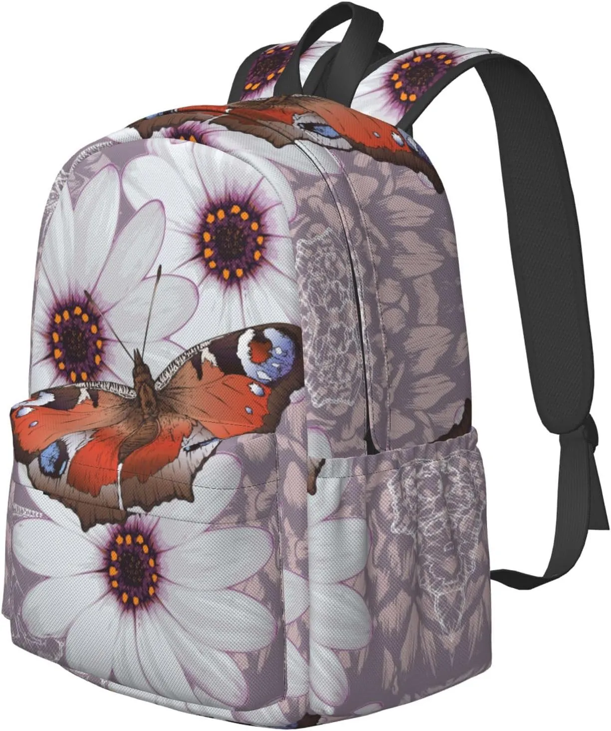 Delerain 17 Inch Backpack Butterflies And Flowers Laptop Backpack School Bookbag Shoulder Bag Casual Daypack For School/Camping/Hiking/Picnic/Beach/Travel
