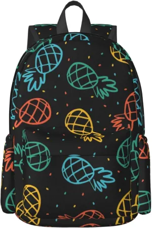 Delerain 17 Inch Backpack Colorful Outline Pineapples Laptop Backpack School Bookbag Shoulder Bag Casual Daypack For School/Camping/Hiking/Picnic/Beach/Travel