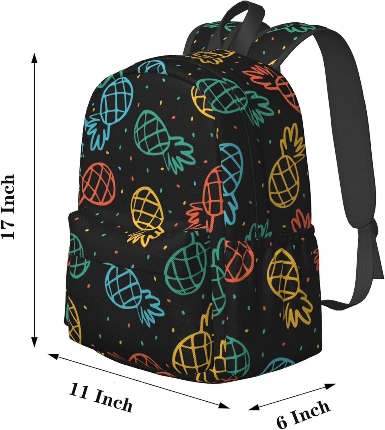Delerain 17 Inch Backpack Colorful Outline Pineapples Laptop Backpack School Bookbag Shoulder Bag Casual Daypack For School/Camping/Hiking/Picnic/Beach/Travel