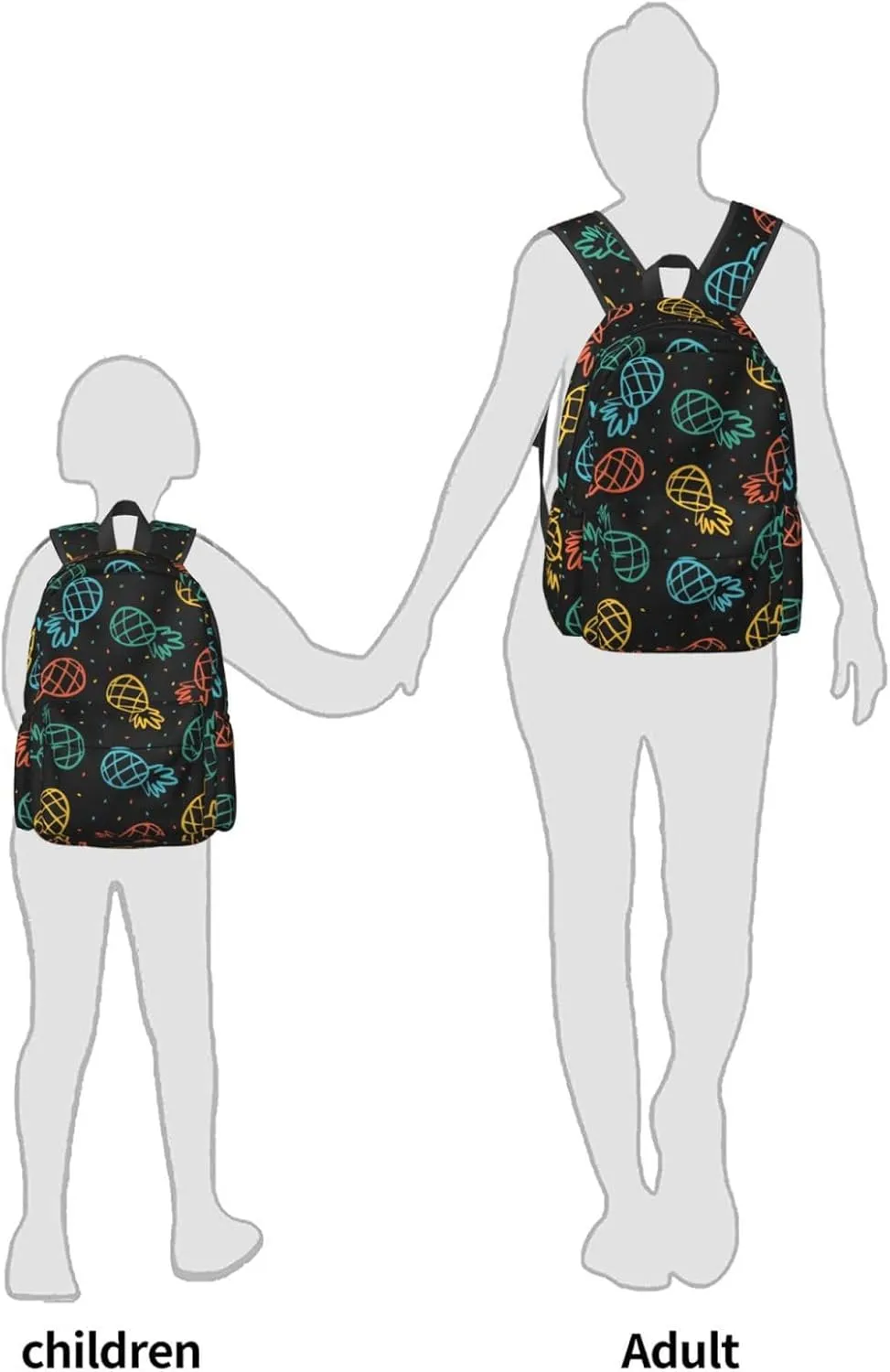 Delerain 17 Inch Backpack Colorful Outline Pineapples Laptop Backpack School Bookbag Shoulder Bag Casual Daypack For School/Camping/Hiking/Picnic/Beach/Travel