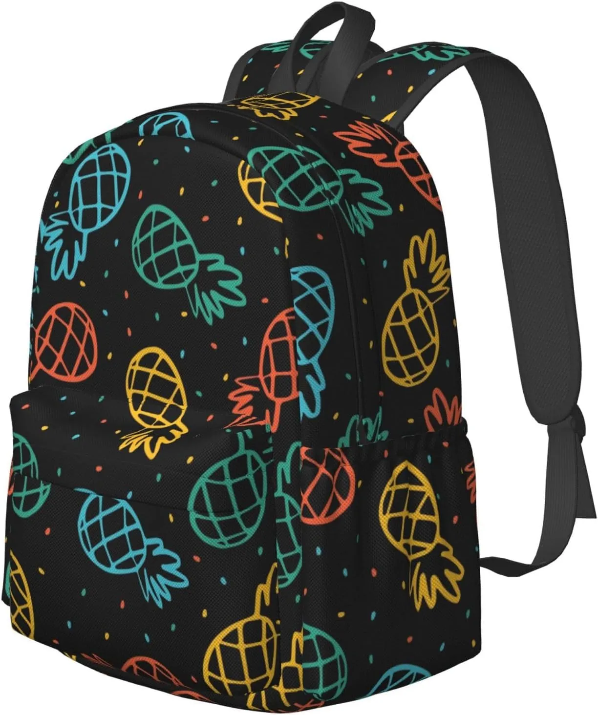 Delerain 17 Inch Backpack Colorful Outline Pineapples Laptop Backpack School Bookbag Shoulder Bag Casual Daypack For School/Camping/Hiking/Picnic/Beach/Travel