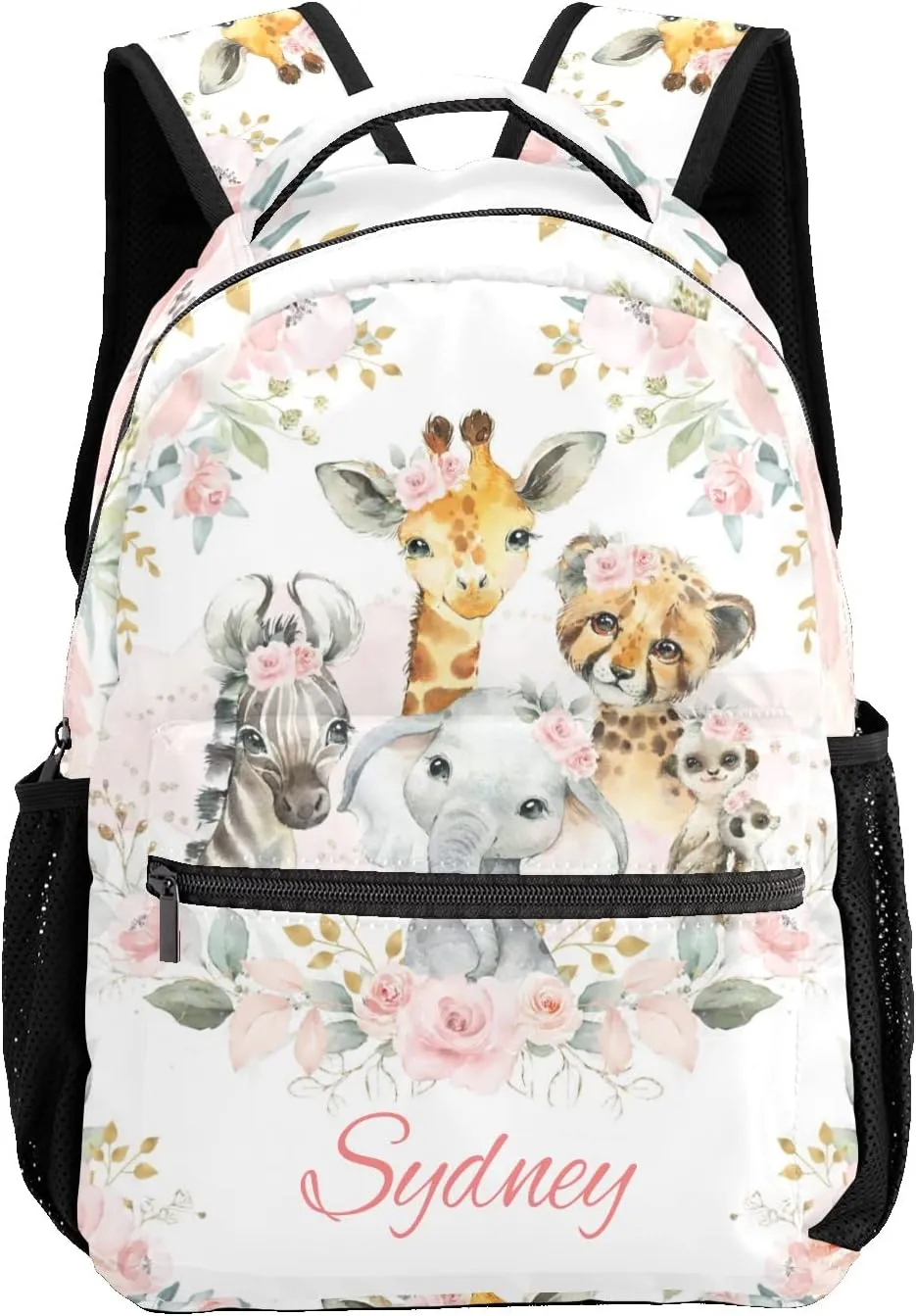 Deven Safari Jungle Animals Gold Floral Personalized Kids Backpack for Boy/Girl Teen Primary School Daypack Travel Bag Bookbag