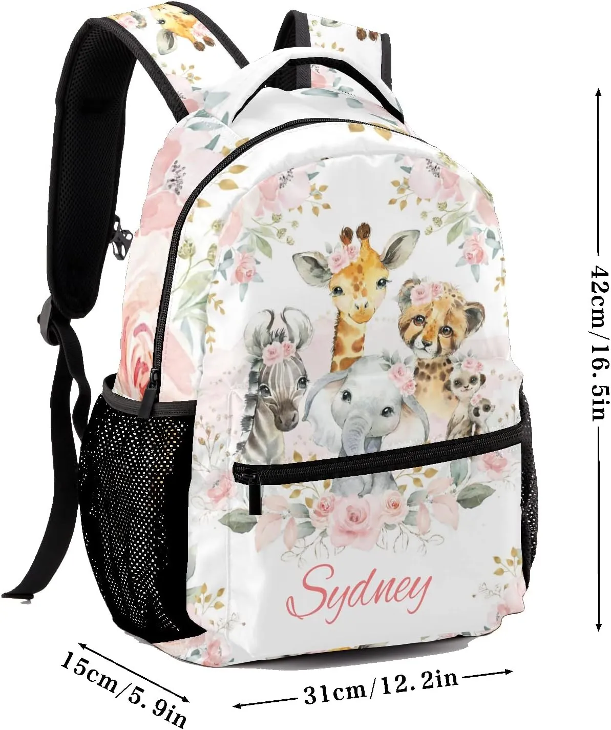 Deven Safari Jungle Animals Gold Floral Personalized Kids Backpack for Boy/Girl Teen Primary School Daypack Travel Bag Bookbag