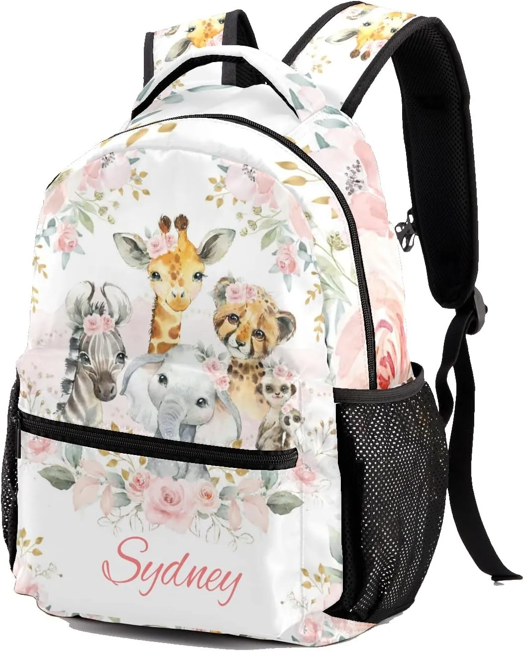 Deven Safari Jungle Animals Gold Floral Personalized Kids Backpack for Boy/Girl Teen Primary School Daypack Travel Bag Bookbag
