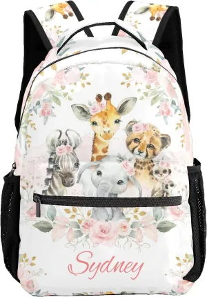 Deven Safari Jungle Animals Gold Floral Personalized Kids Backpack for Boy/Girl Teen Primary School Daypack Travel Bag Bookbag