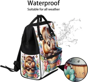 Diaper Bag Backpack Cute Flower Animal Baby Bag for Boys& Girls, Waterproof Mummy Bag, Baby Nappy Changing Bags, Large Capacity Tote Handbags Casual Travel Backpacks for Mom Dad Unisex