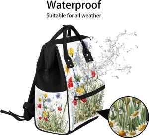 Diaper Bag Backpack Flowers Colorful Beautiful Baby Bag for Boys& Girls, Waterproof Mummy Bag, Baby Nappy Changing Bags, Large Capacity Tote Handbags Casual Travel Backpacks for Mom Dad Unisex