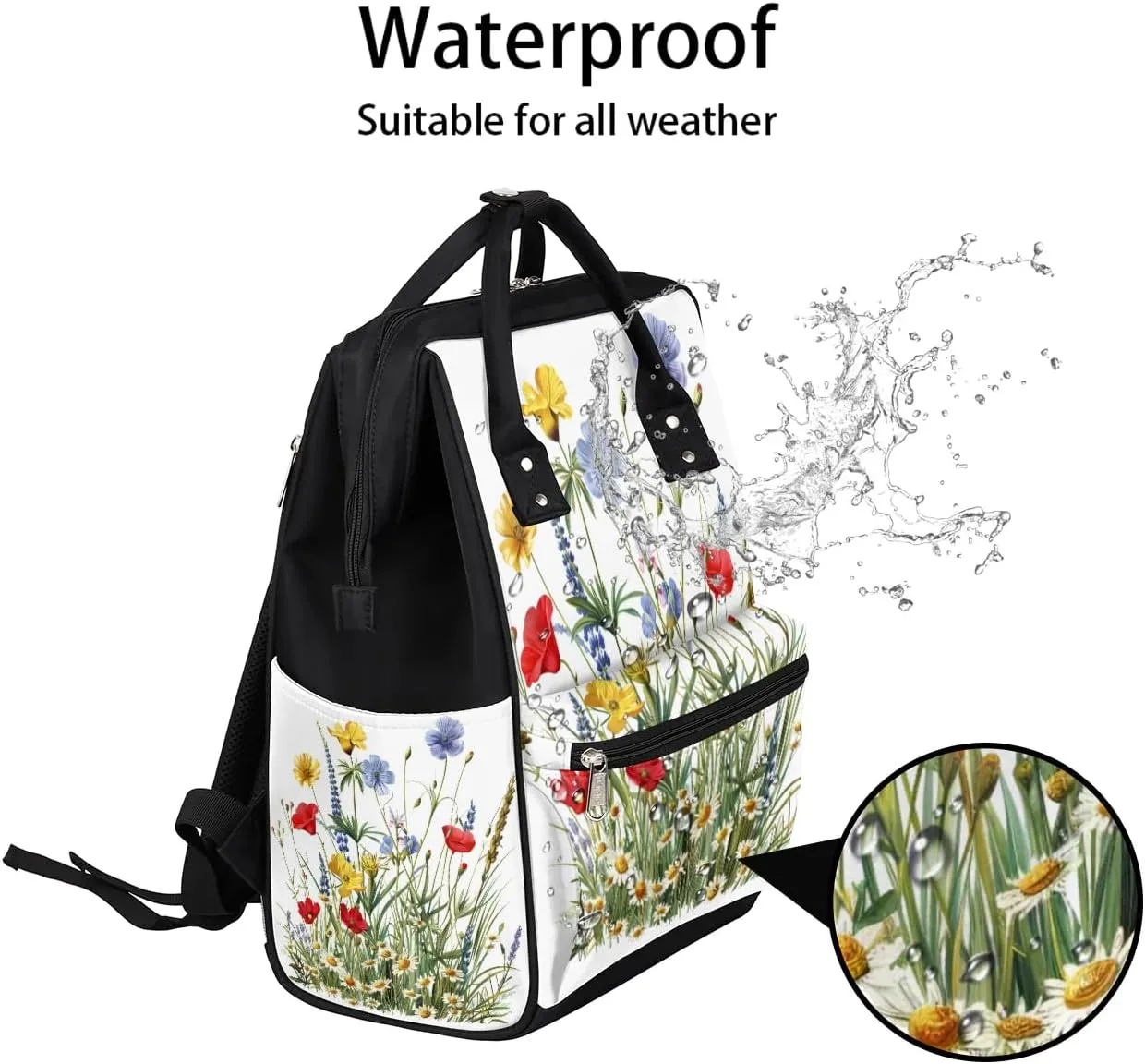 Diaper Bag Backpack Flowers Colorful Beautiful Baby Bag for Boys& Girls, Waterproof Mummy Bag, Baby Nappy Changing Bags, Large Capacity Tote Handbags Casual Travel Backpacks for Mom Dad Unisex