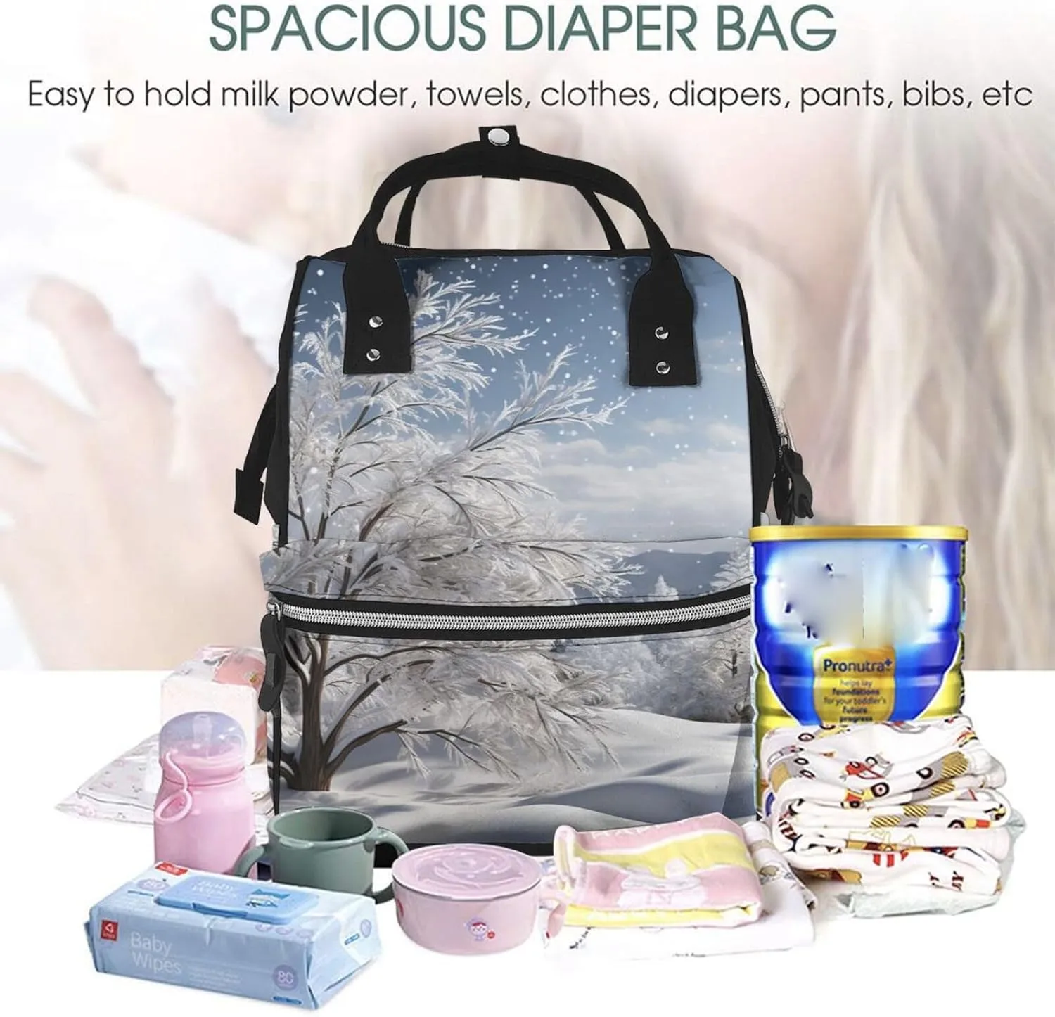 Diaper Bag Backpack Snowflake Pine Tree Nappy Backpack Maternity Baby Nappy Bag Changing Bags for Travel