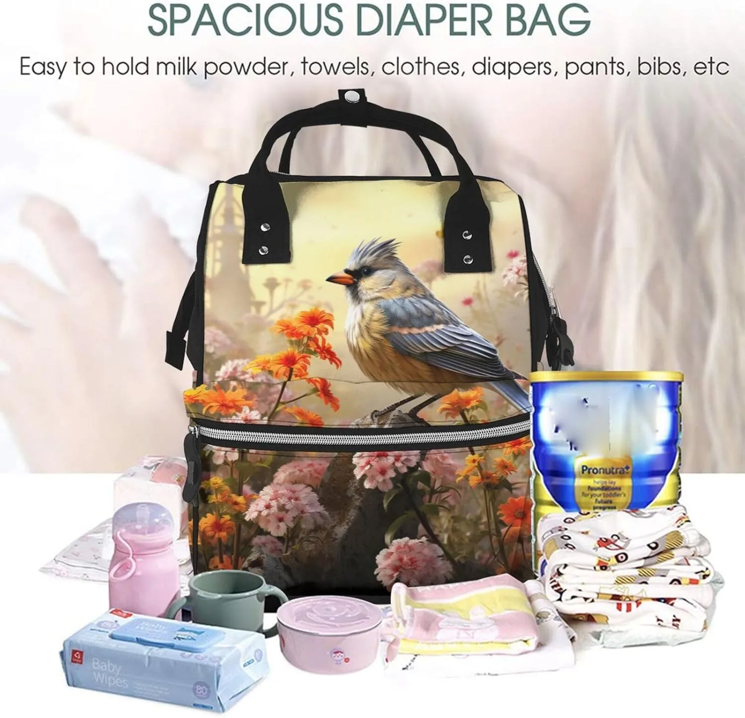 Diaper Bag Backpack Sparrow Birds Sing Nappy Backpack Maternity Baby Nappy Bag Changing Bags for Travel