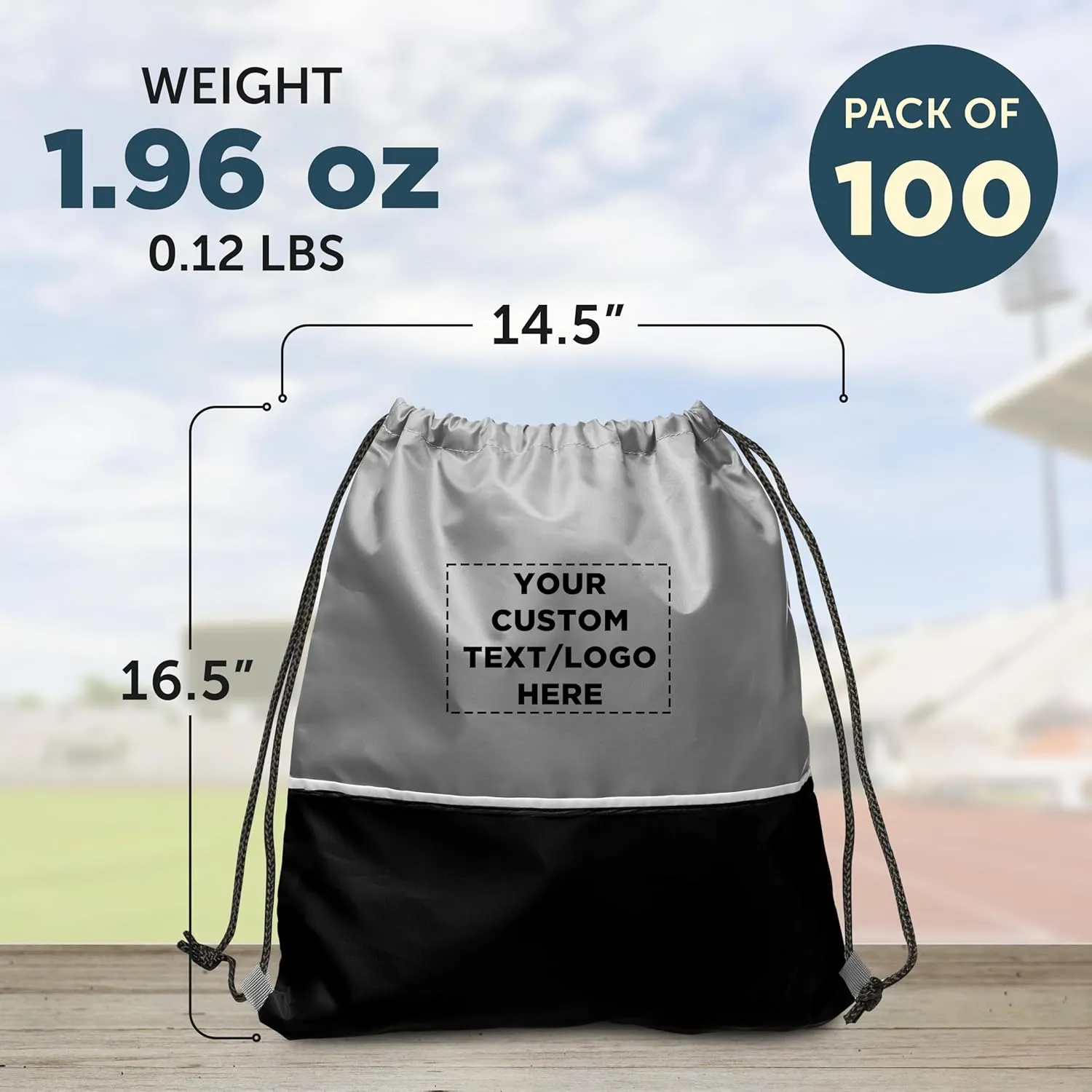 DISCOUNT PROMOS 100 Easy Go Drawstring Backpacks Set - Customizable Text, Logo - Polyester, Convenient, Innovative features, Stylish - Black