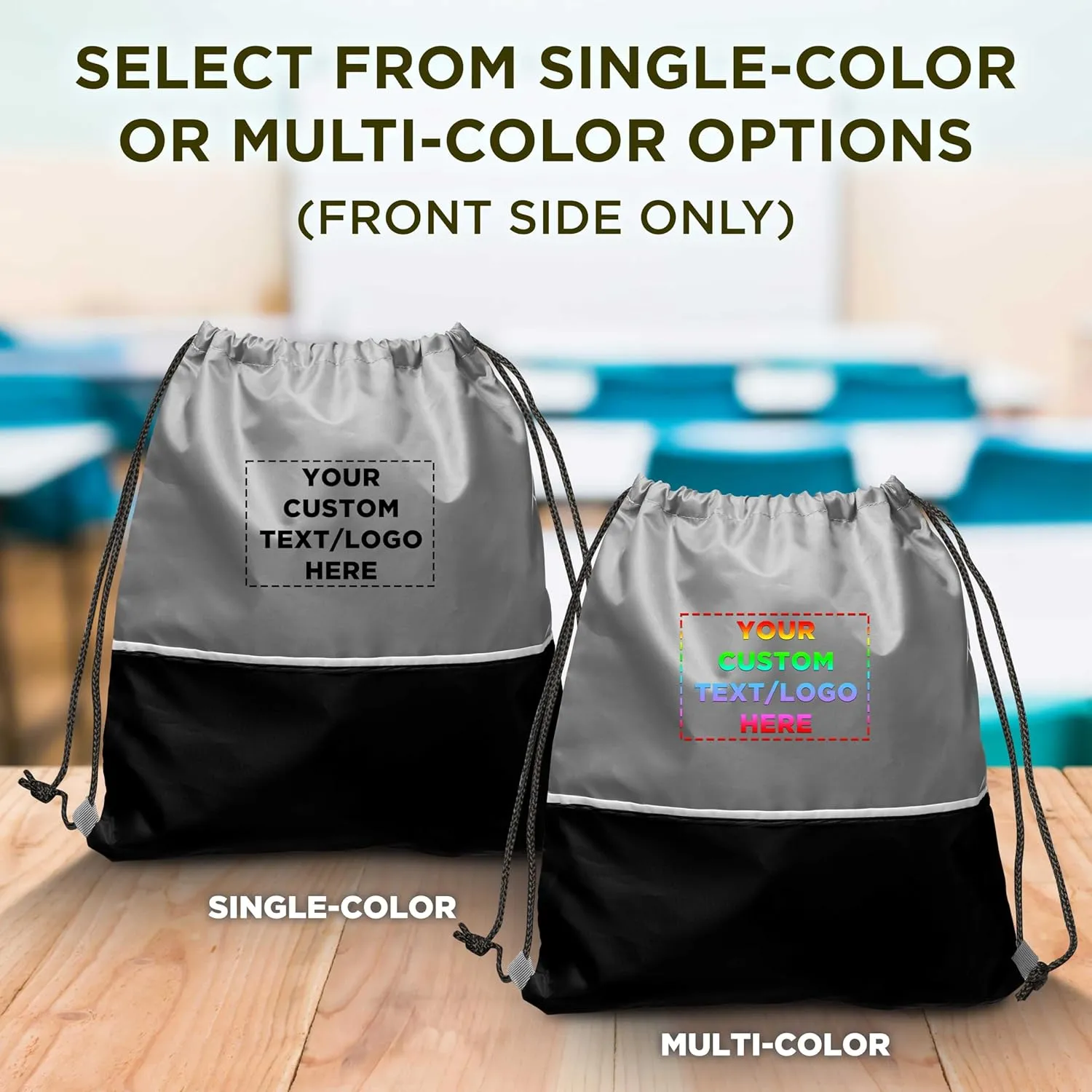 DISCOUNT PROMOS 100 Easy Go Drawstring Backpacks Set - Customizable Text, Logo - Polyester, Convenient, Innovative features, Stylish - Black