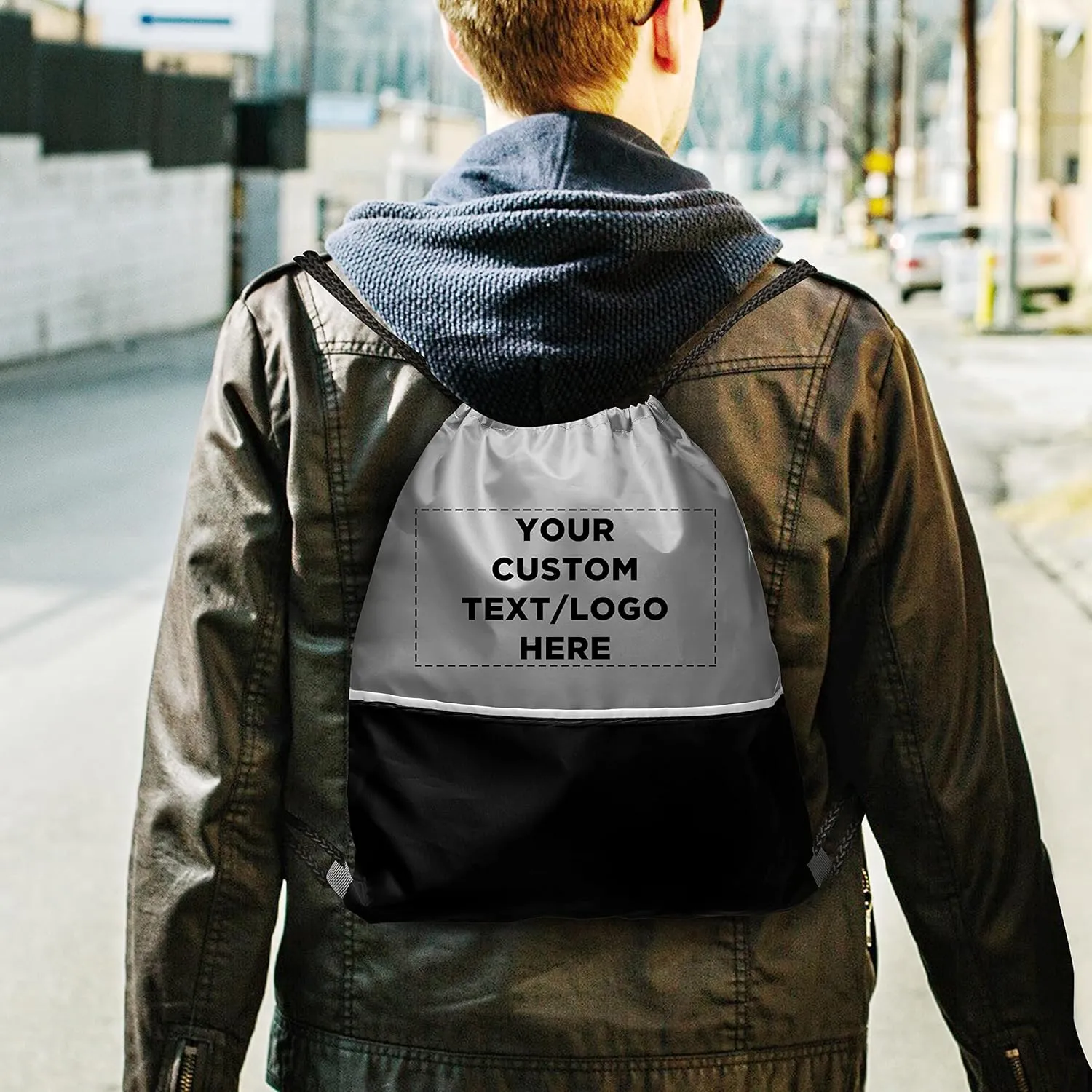 DISCOUNT PROMOS 100 Easy Go Drawstring Backpacks Set - Customizable Text, Logo - Polyester, Convenient, Innovative features, Stylish - Black