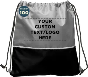 DISCOUNT PROMOS 100 Easy Go Drawstring Backpacks Set - Customizable Text, Logo - Polyester, Convenient, Innovative features, Stylish - Black