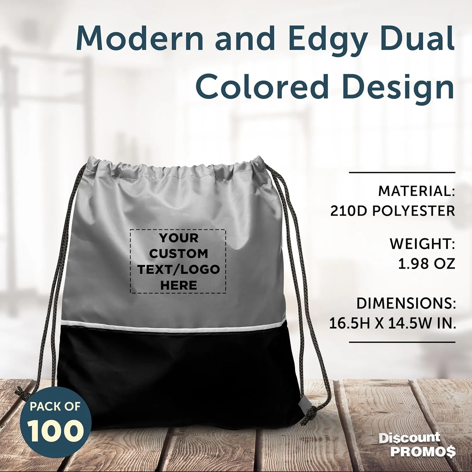 DISCOUNT PROMOS 100 Easy Go Drawstring Backpacks Set - Customizable Text, Logo - Polyester, Convenient, Innovative features, Stylish - Black