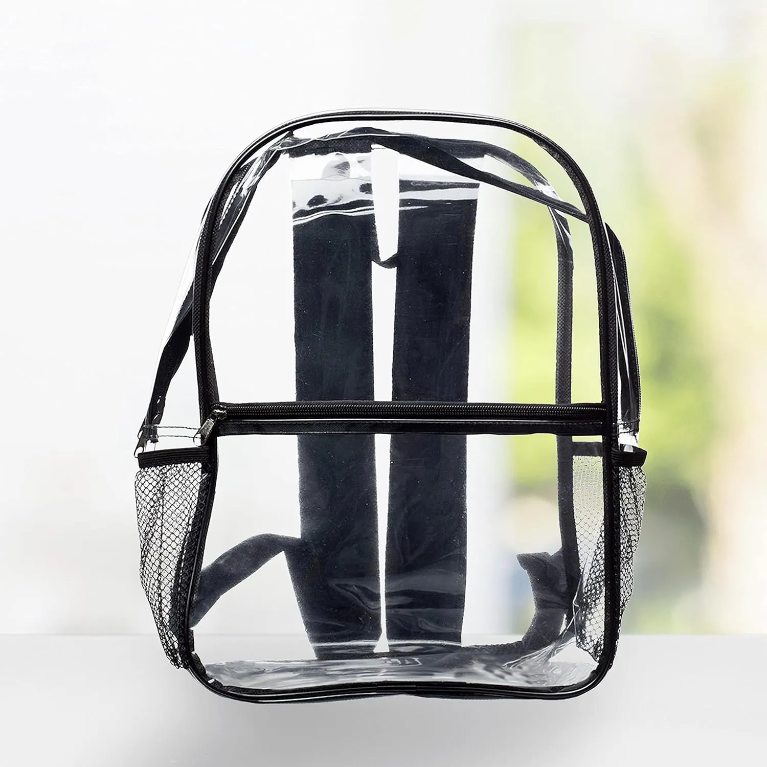 DISCOUNT PROMOS Clear PVC Plastic Backpacks Set of 6, Bulk Pack - Water Resistant, Perfect for Travel, Outdoor - Clear Black