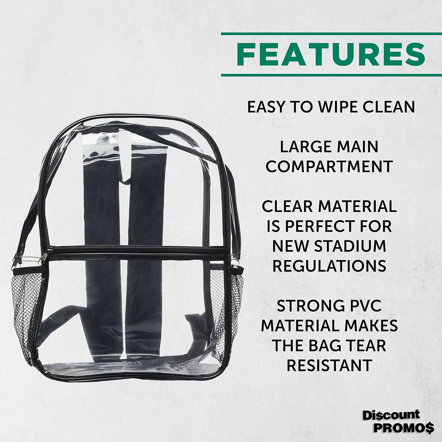 DISCOUNT PROMOS Clear PVC Plastic Backpacks Set of 6, Bulk Pack - Water Resistant, Perfect for Travel, Outdoor - Clear Black